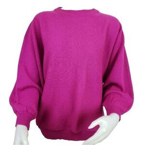 Knitivo Ski Sweater Womens L XL Fuchsia Acrylic Crew Neck Dolman Bubble Sleeve